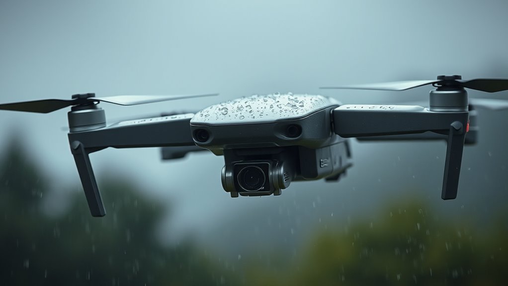 drone flying in rain
