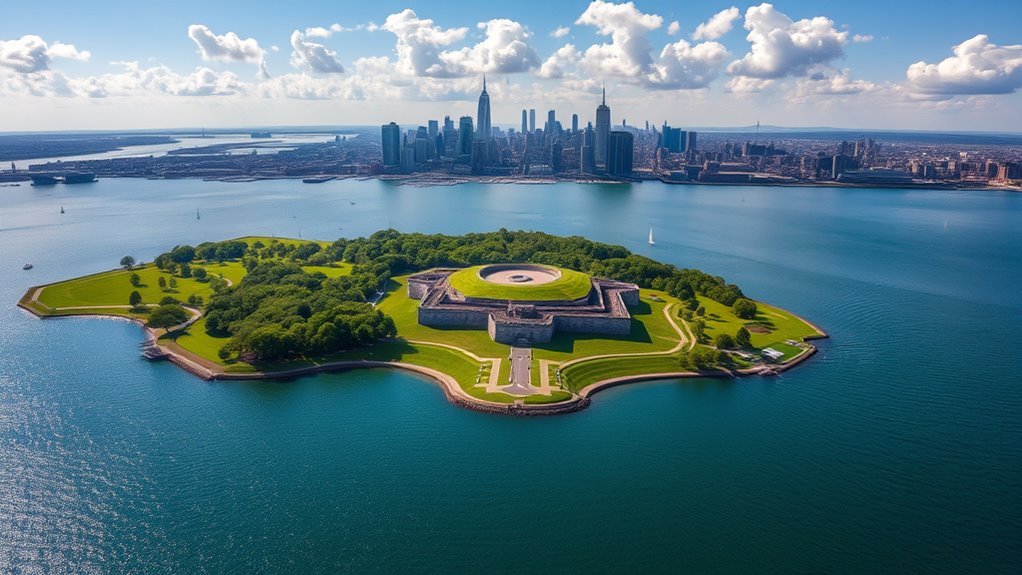 drone flying on governors island
