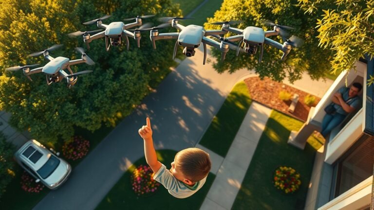 drones flying over house