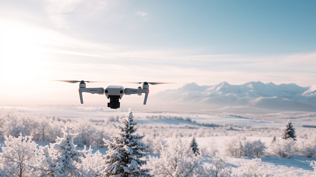 flying drones in snow